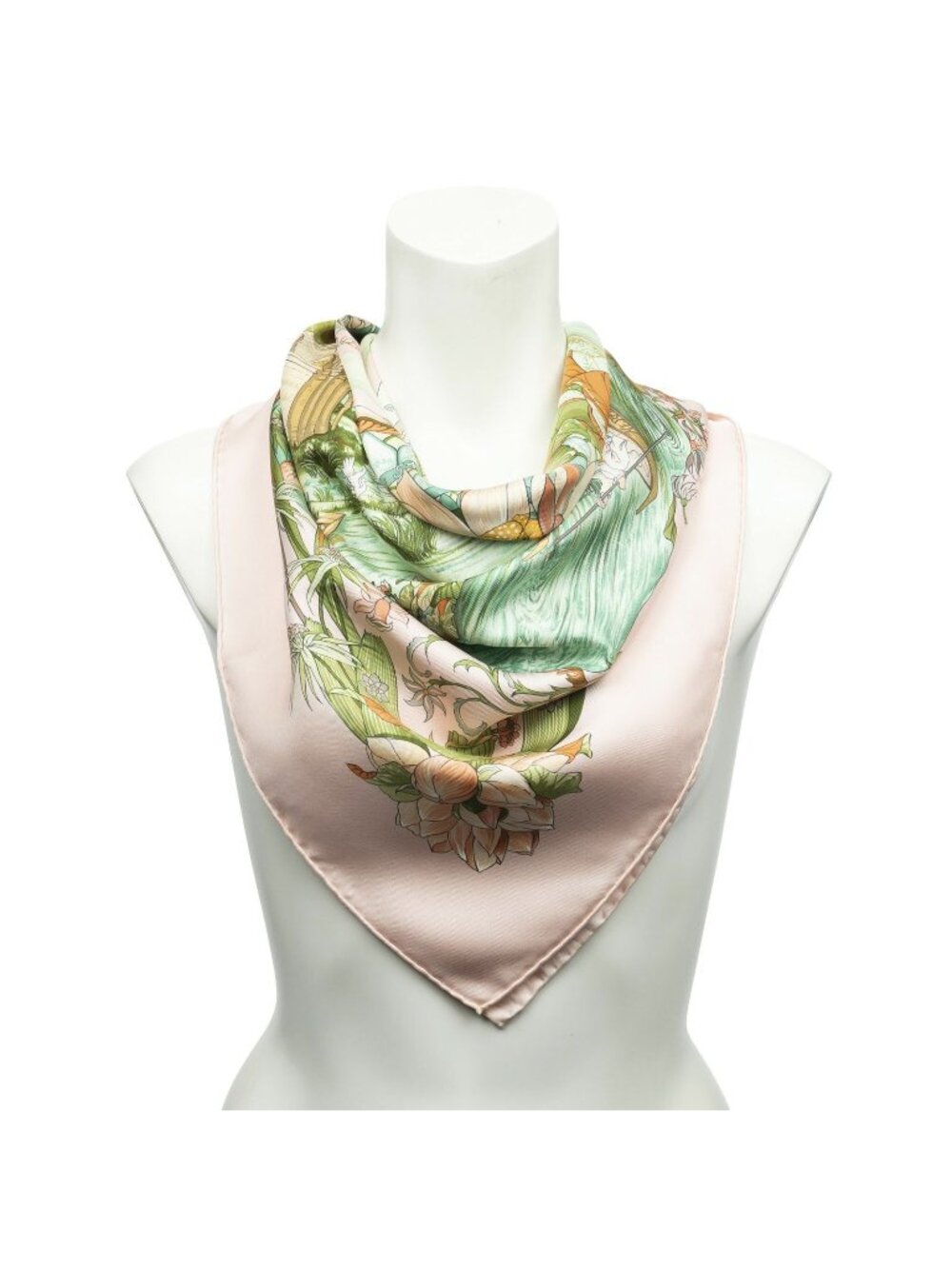 Hermes Scarf Light Pink Green Orange Twill Silk